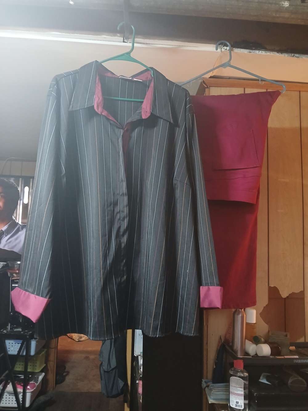 Studio C Black Pinstripe Shirt with Magenta Trim AND Kim Rodgers Magenta Pants